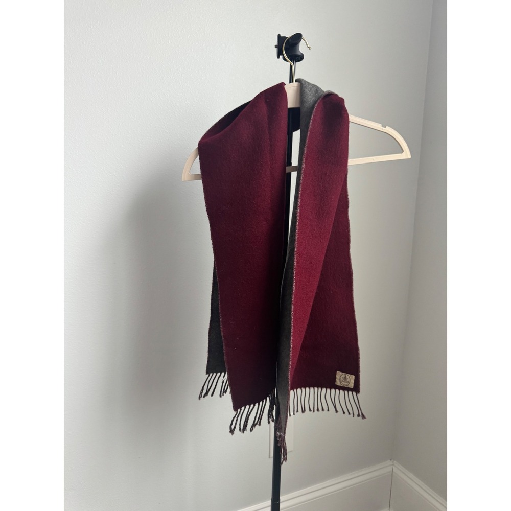 Vintage LANGROCK Princeton Reversible Wool Scarf Burgundy Grey Fringe Ivy Style